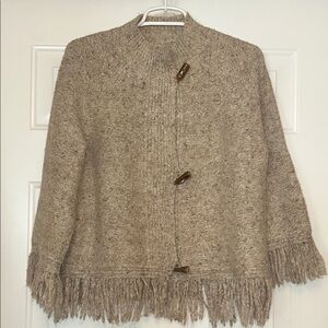Ruby Rd Women's Boho Fringe Cardigan Sweater LG Tan/Brown Speckled Vintage Loose